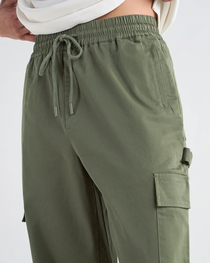 Bewakoof  Men's Dusty Olive Green Oversized Cargo Carpenter Pants for Men | Best Price UAE